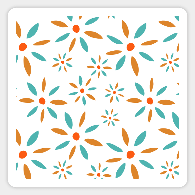 Turquoise And Orange Abstract Retro Flower Pattern Sticker by OrchardBerry